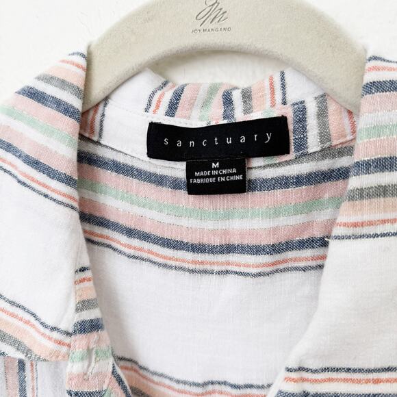 [Sanctuary] White Striped Shimmer Thread Linen Blend Boyfriend Shirt Sz Medium M - Picture 9 of 11